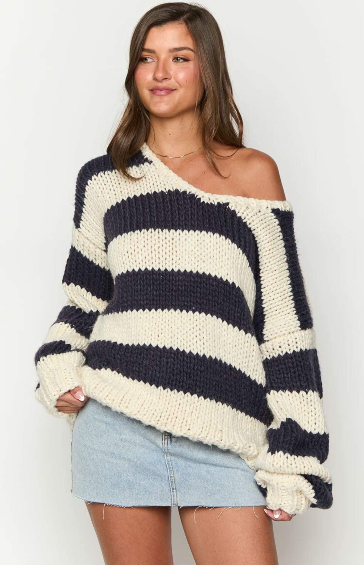 Barolo Striped Off-Shoulder Sweater