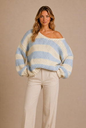 Barolo Striped Off-Shoulder Sweater