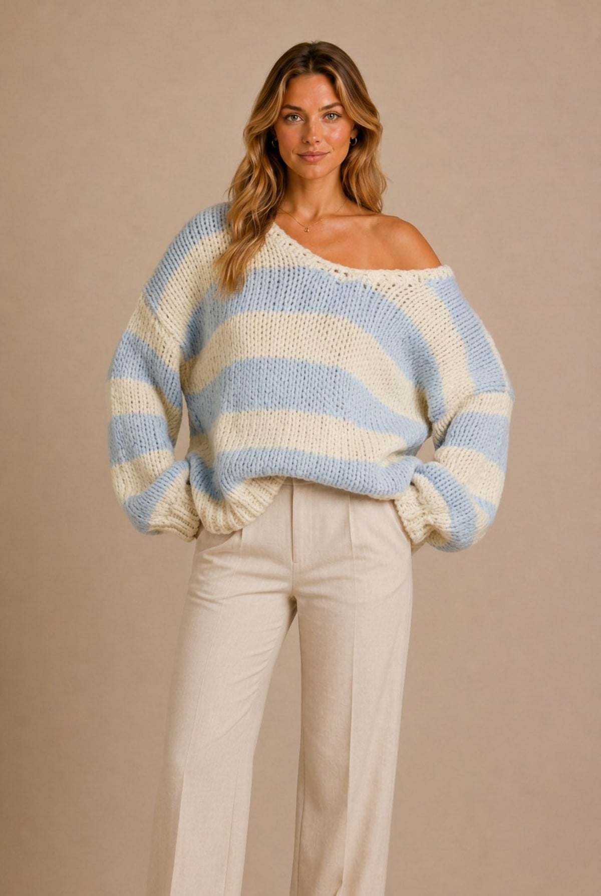 Barolo Striped Off-Shoulder Sweater
