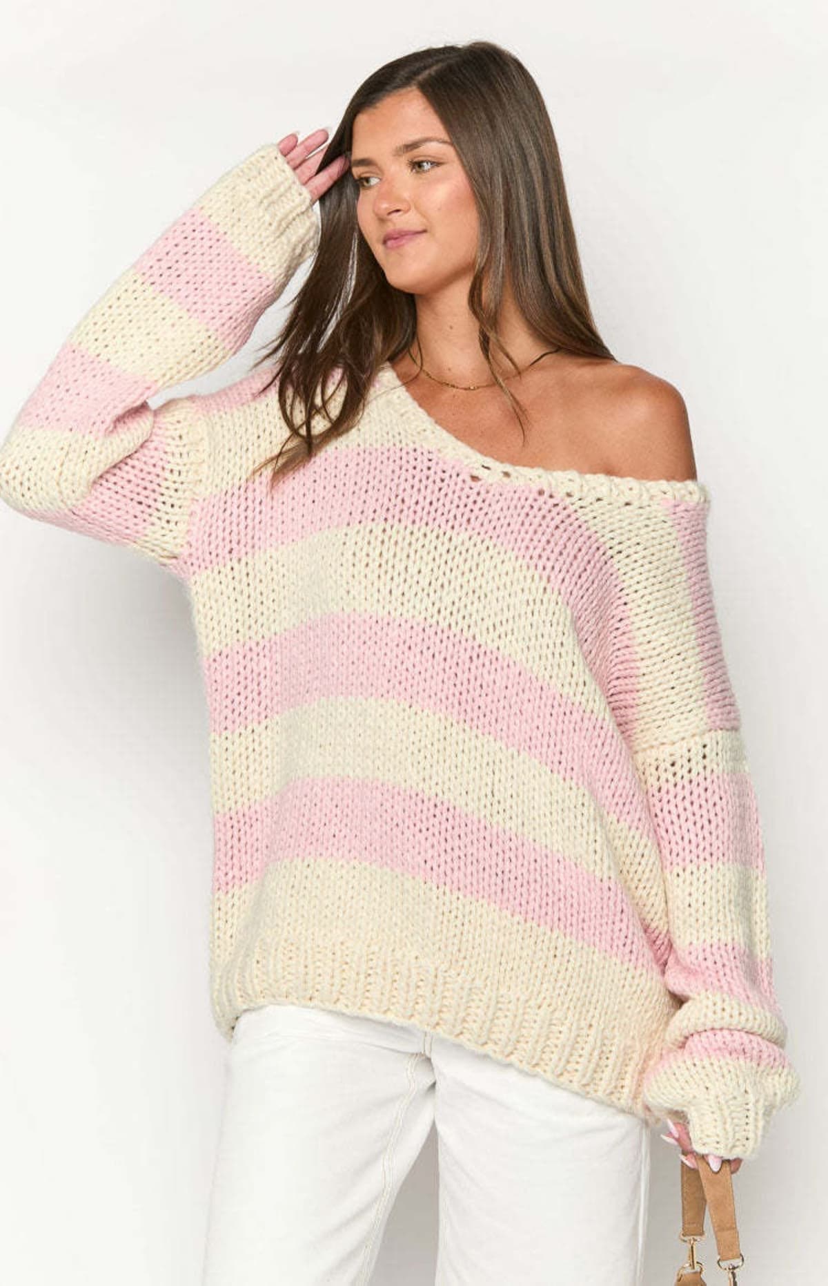 Barolo Striped Off-Shoulder Sweater