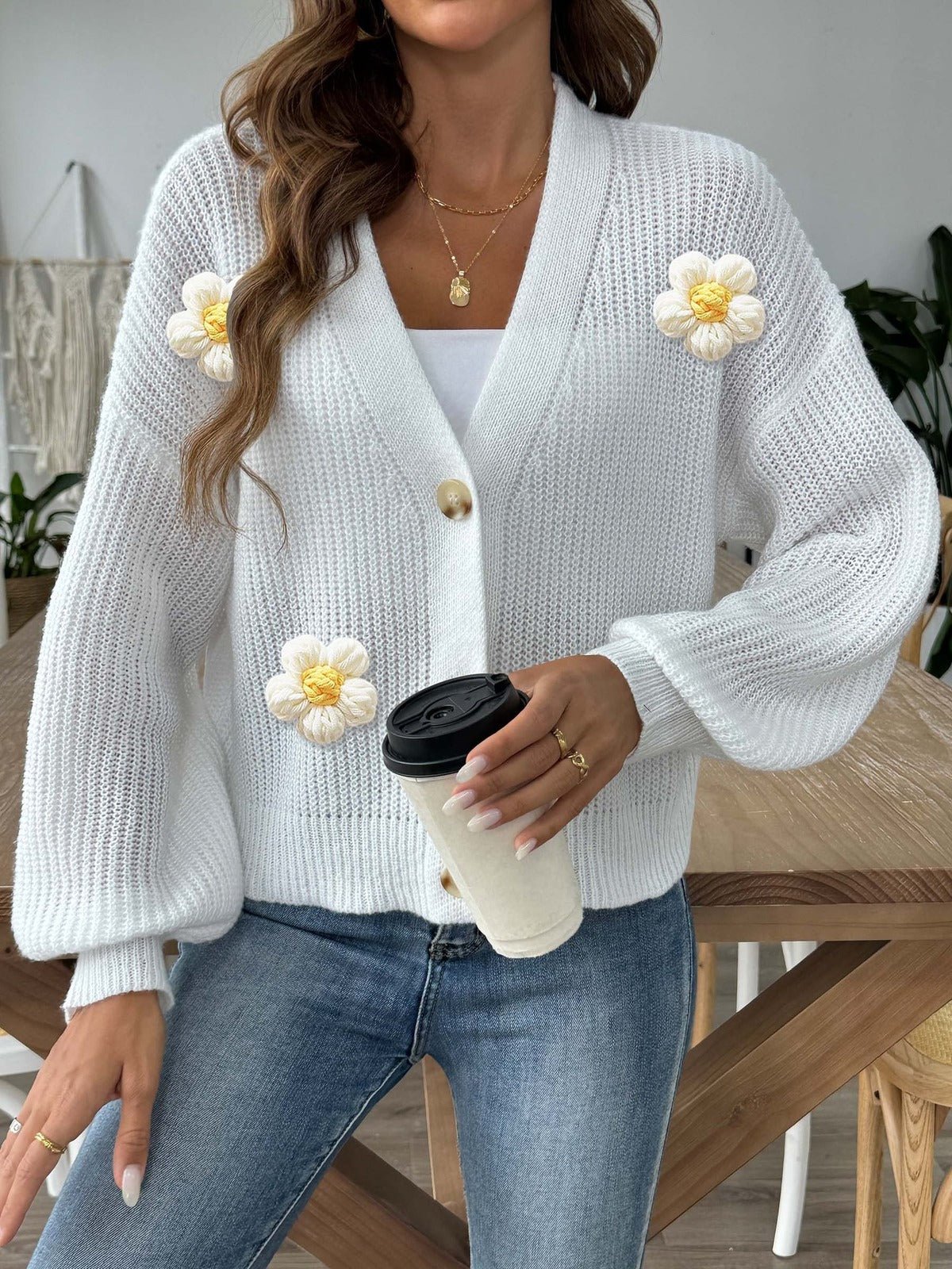 Arezzo Floral Applique Cardigan Sweater