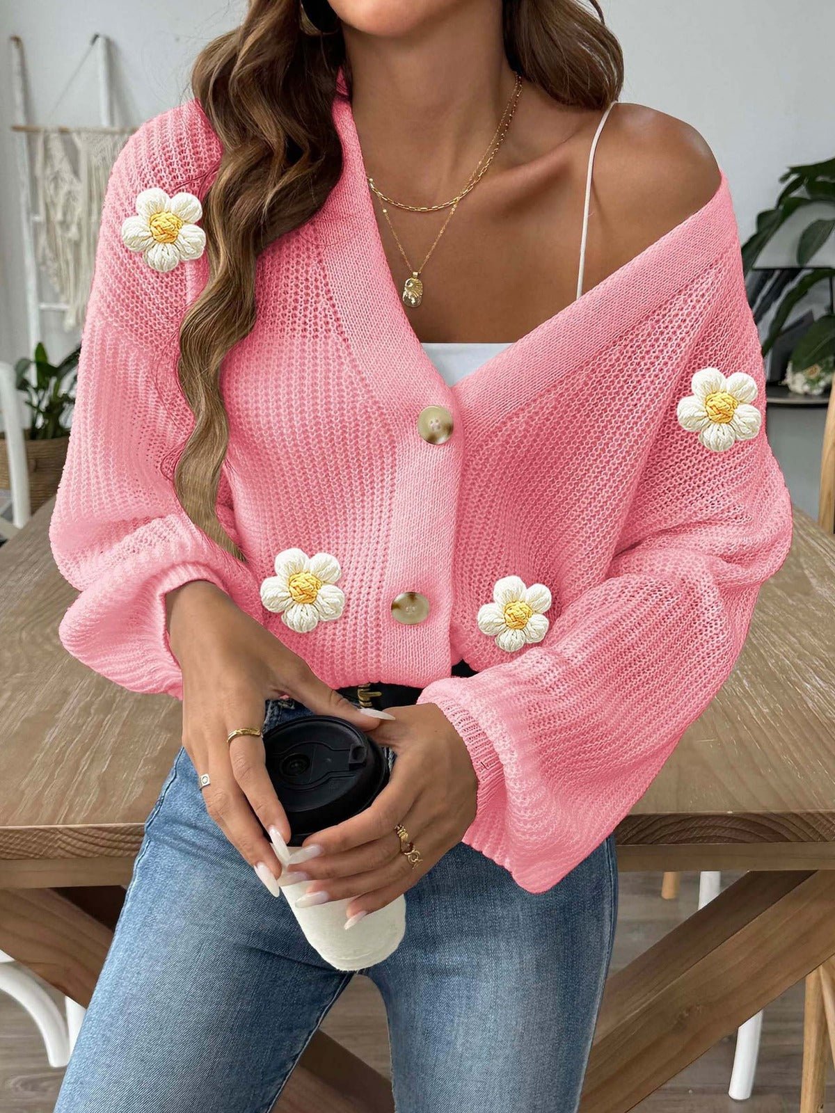 Arezzo Floral Applique Cardigan Sweater