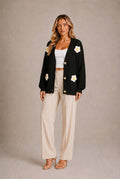 Arezzo Floral Applique Cardigan Sweater