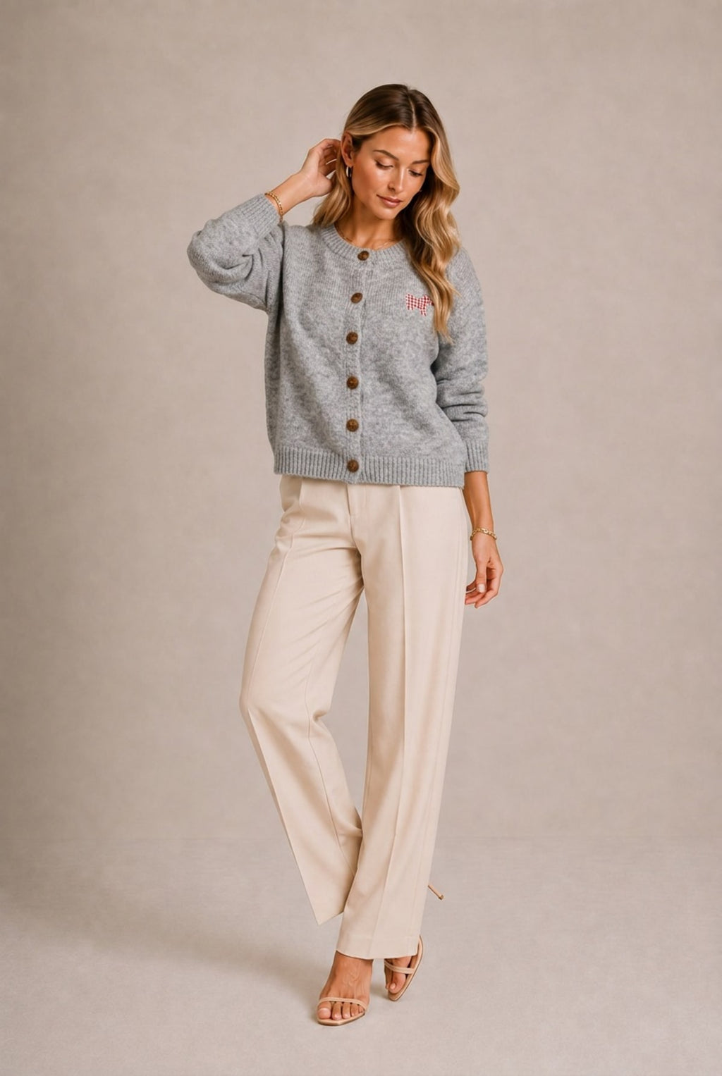 Cortona Gingham Appliqué Cardigan Sweater