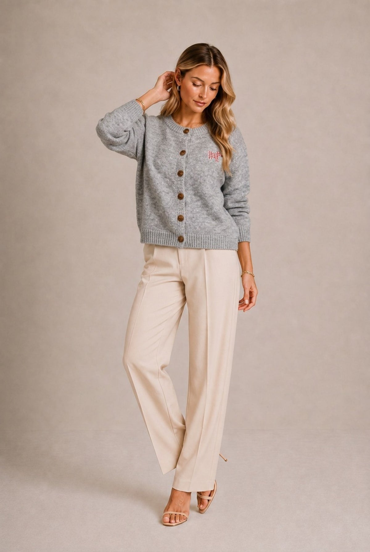 Cortona Gingham Appliqué Cardigan Sweater