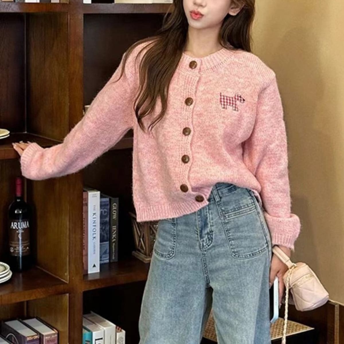 Cortona Gingham Appliqué Cardigan Sweater