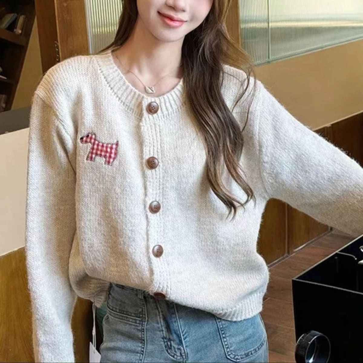 Cortona Gingham Appliqué Cardigan Sweater