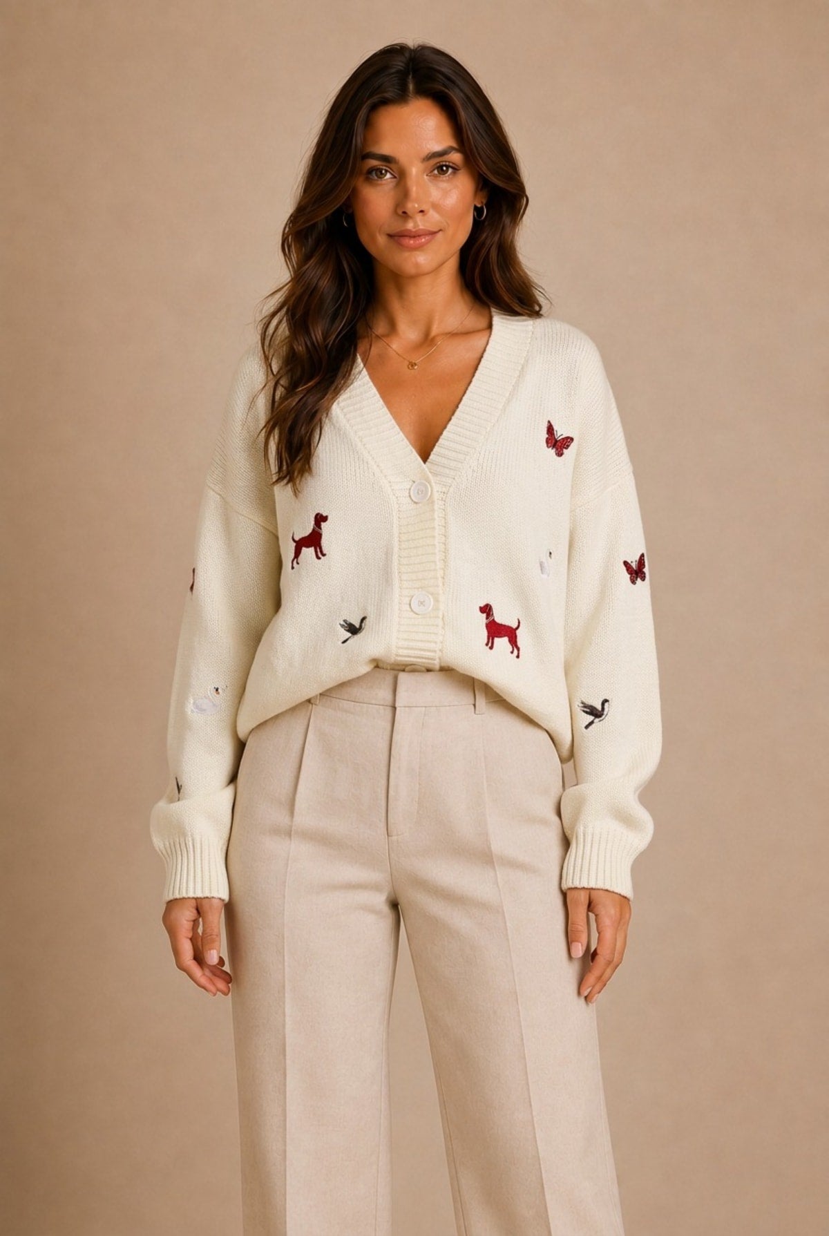 Barolo Dachshund Motif Cardigan Sweater