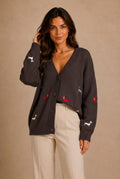Barolo Dachshund Motif Cardigan Sweater