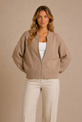 Chianti Ribbed Knit Bomber Sweater