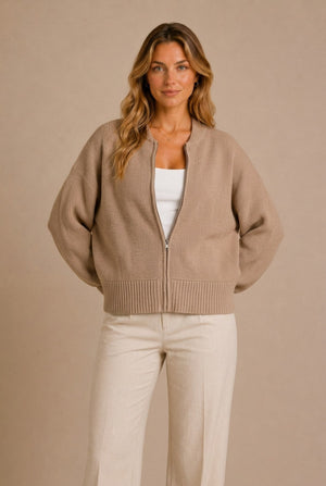Chianti Ribbed Knit Bomber Sweater