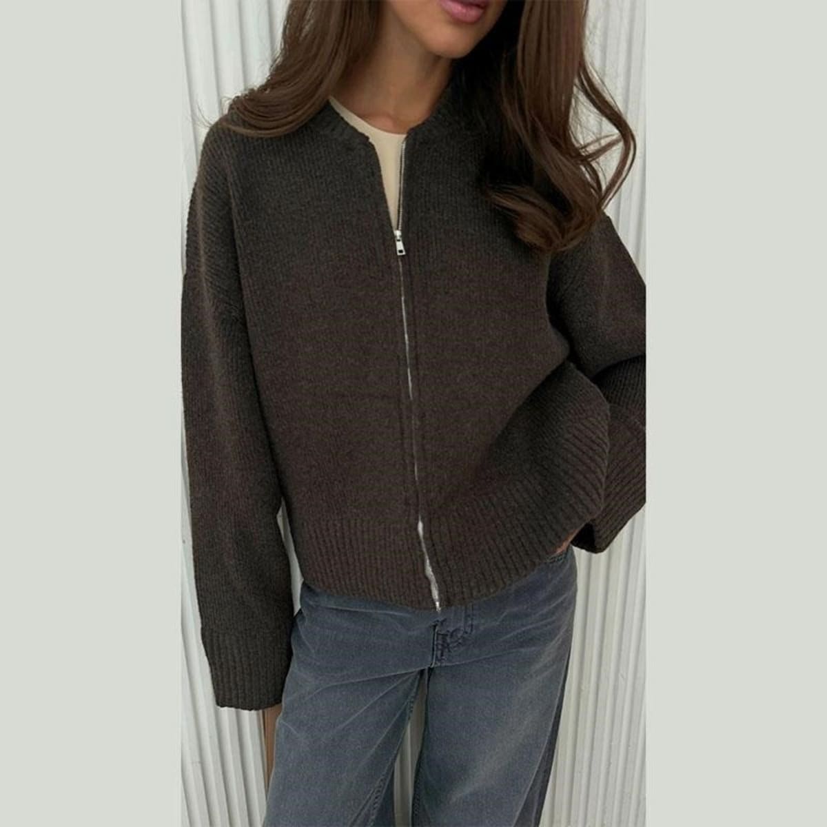 Chianti Ribbed Knit Bomber Sweater