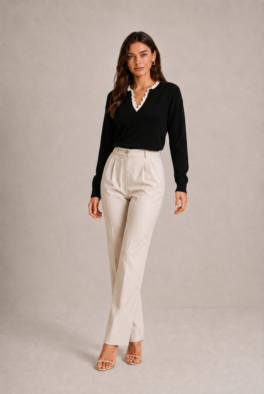 Siena Ruffle Trim V-Neck Sweater
