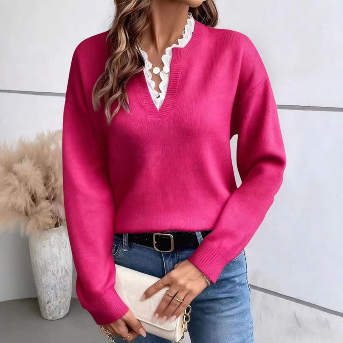Siena Ruffle Trim V-Neck Sweater
