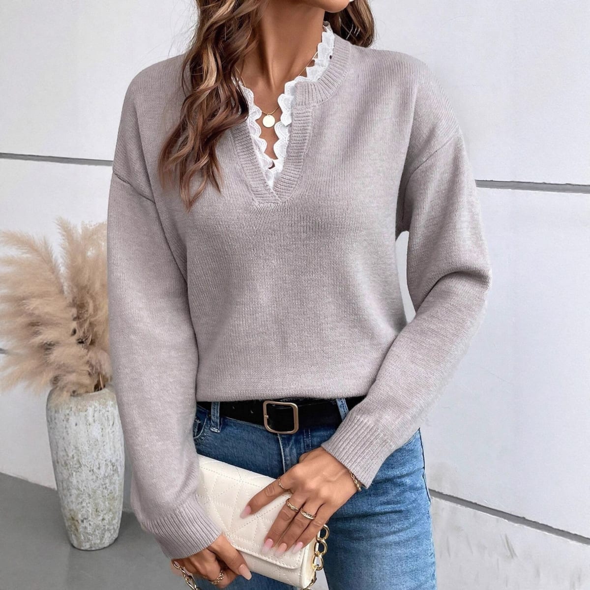 Siena Ruffle Trim V-Neck Sweater