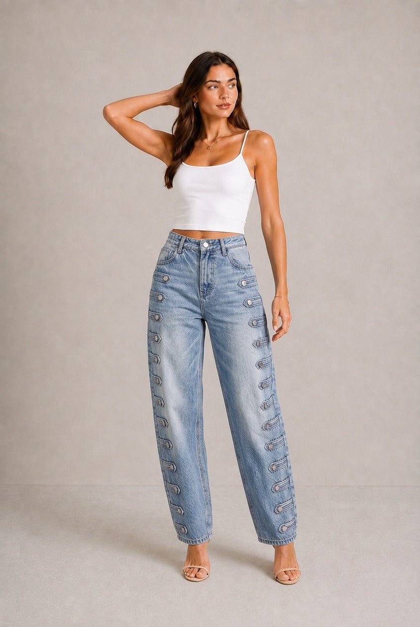 Asti Button Detail Wide-Leg Jeans