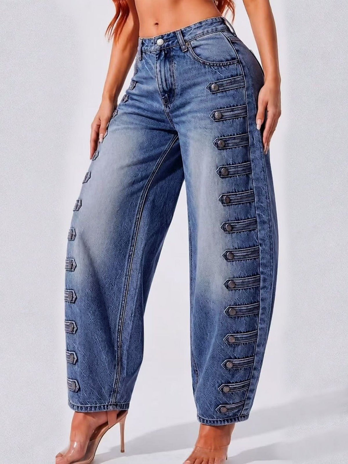 Asti Button Detail Wide-Leg Jeans