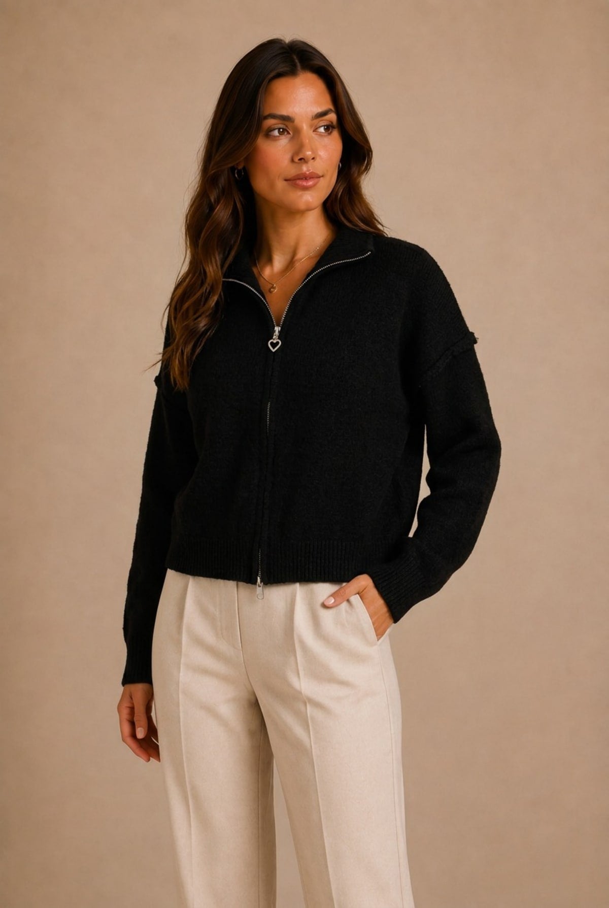 Siena Drop Shoulder Full-Zip Sweater