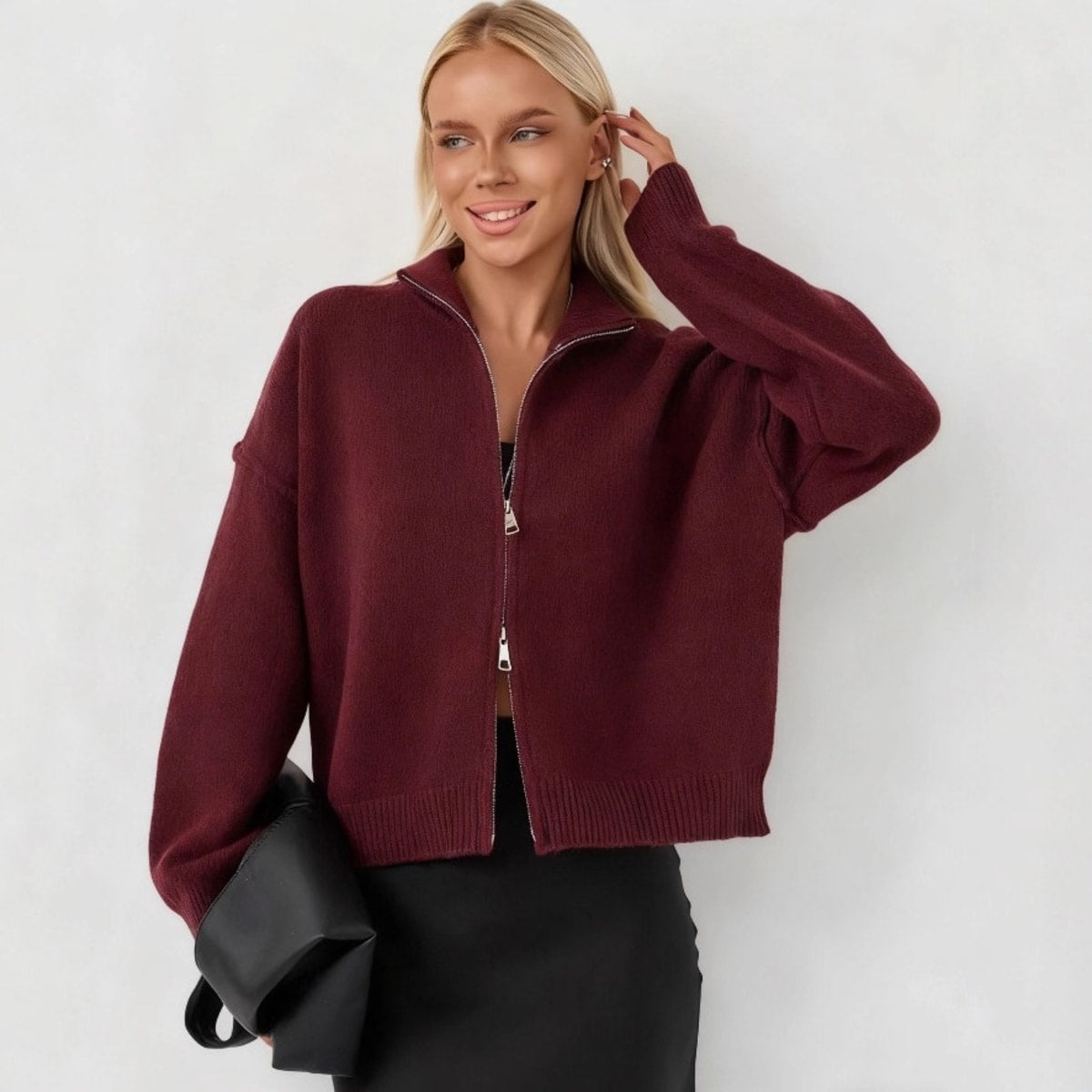 Siena Drop Shoulder Full-Zip Sweater