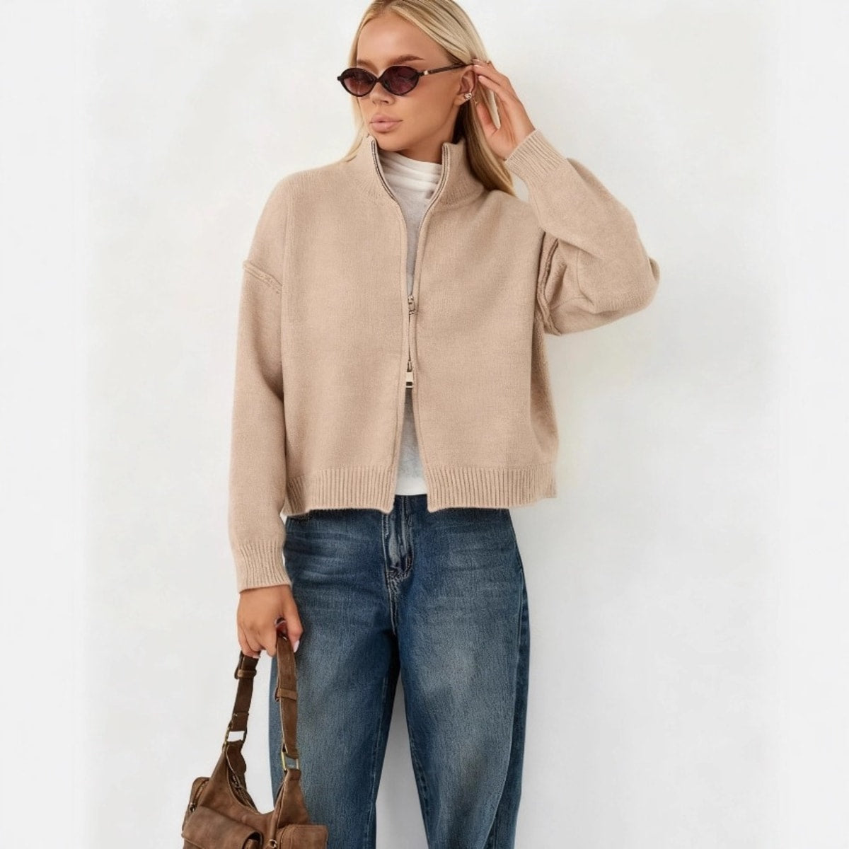Siena Drop Shoulder Full-Zip Sweater