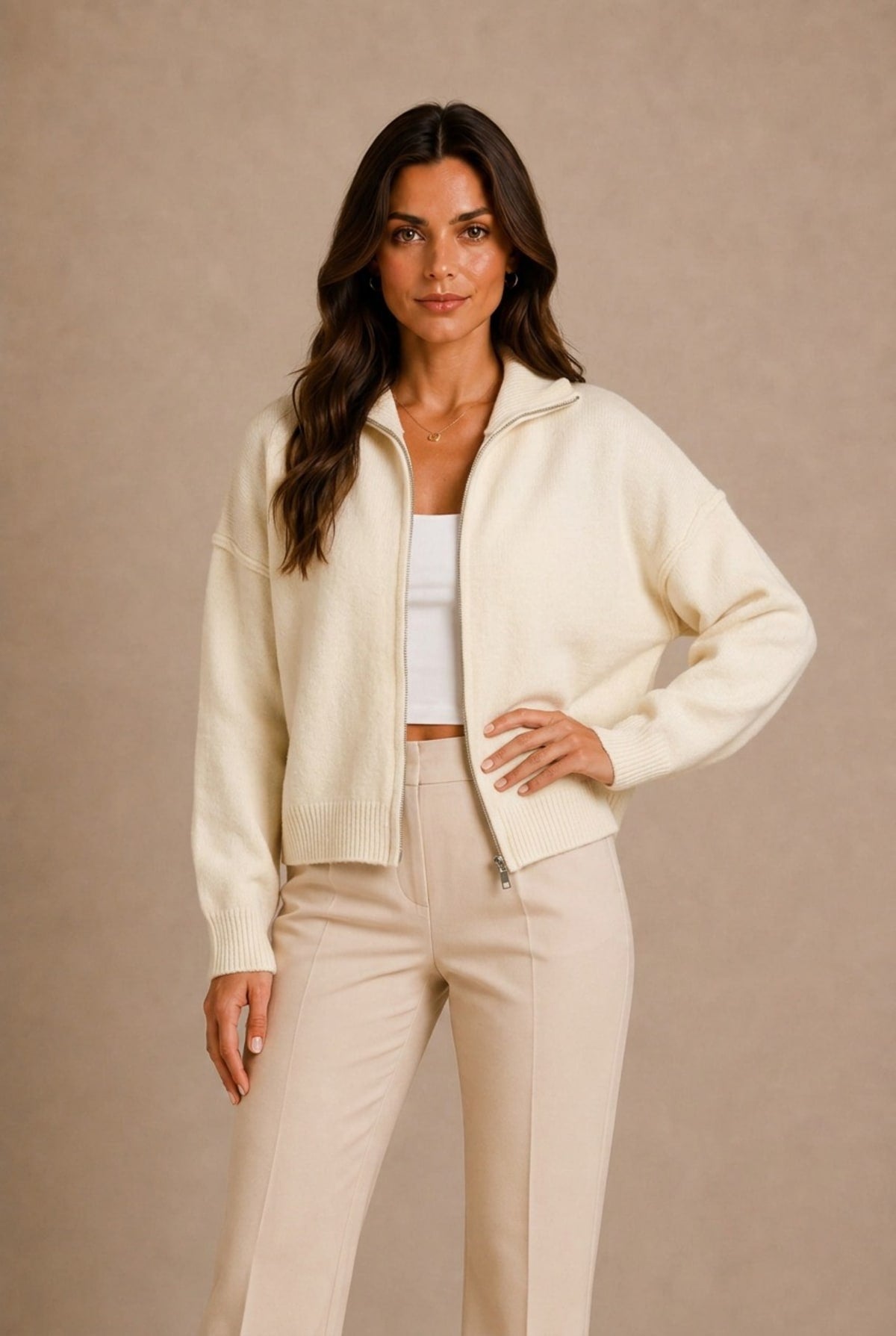 Siena Drop Shoulder Full-Zip Sweater
