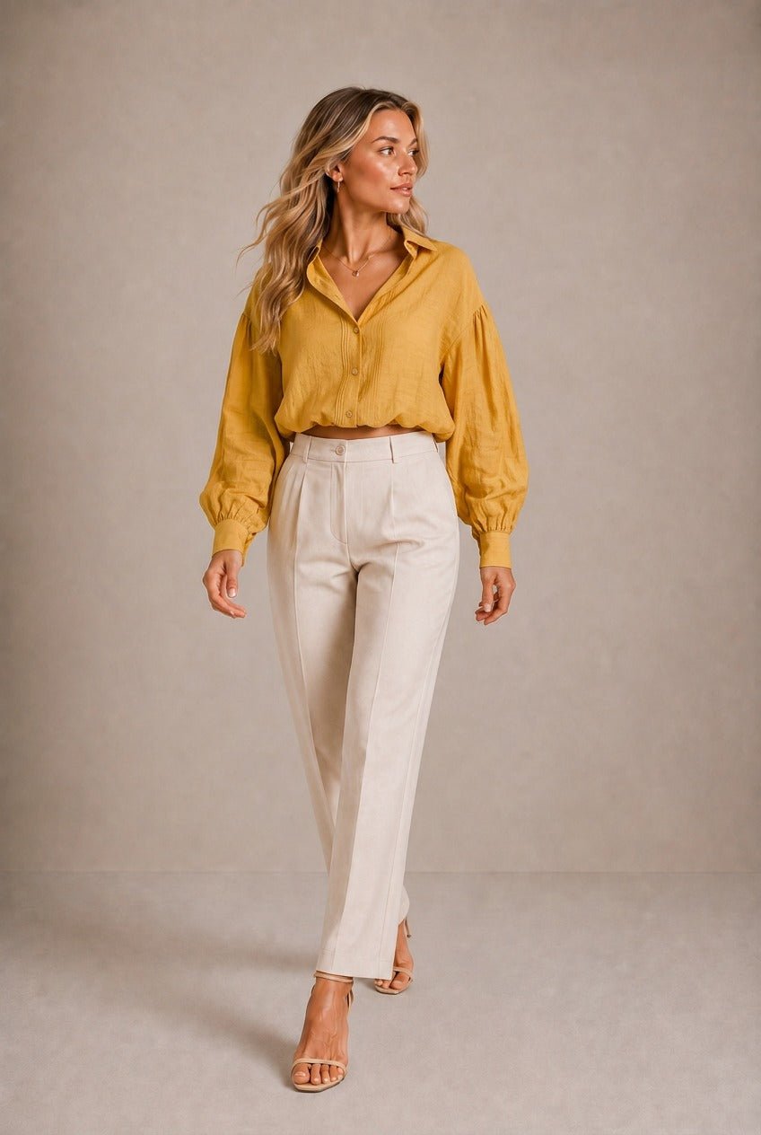 Chianti Puff-Sleeve Button-Down Top