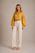 Chianti Puff-Sleeve Button-Down Top