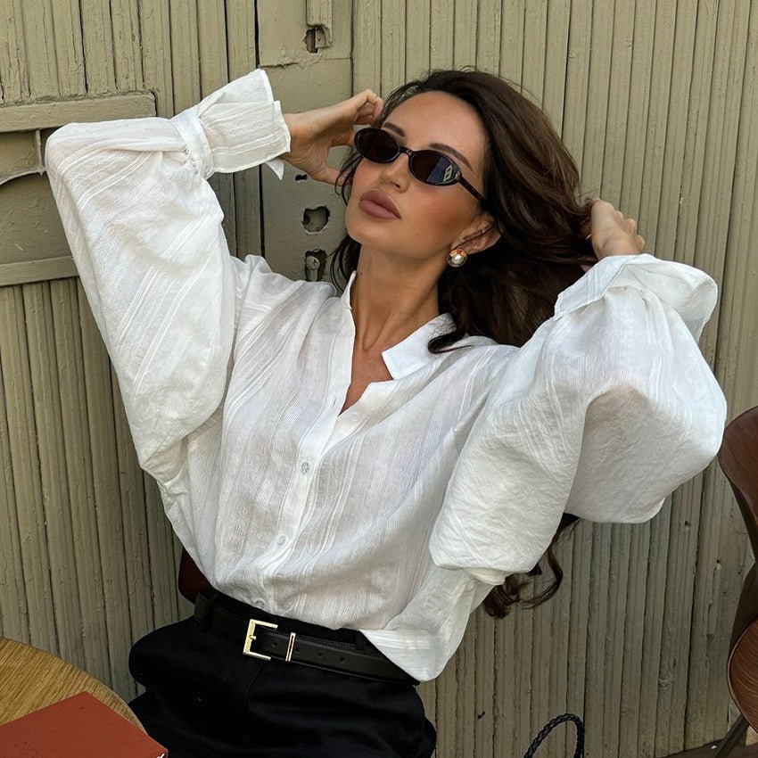 Chianti Puff-Sleeve Button-Down Top