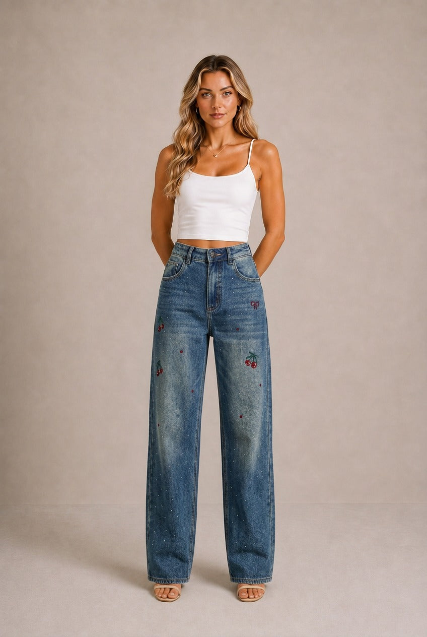 Chianti Cherry Embroidered Jeans