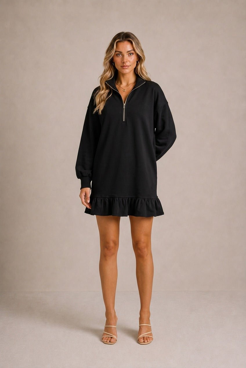 Asti Ruffle Half-Zip Sweatshirt Mini Dress