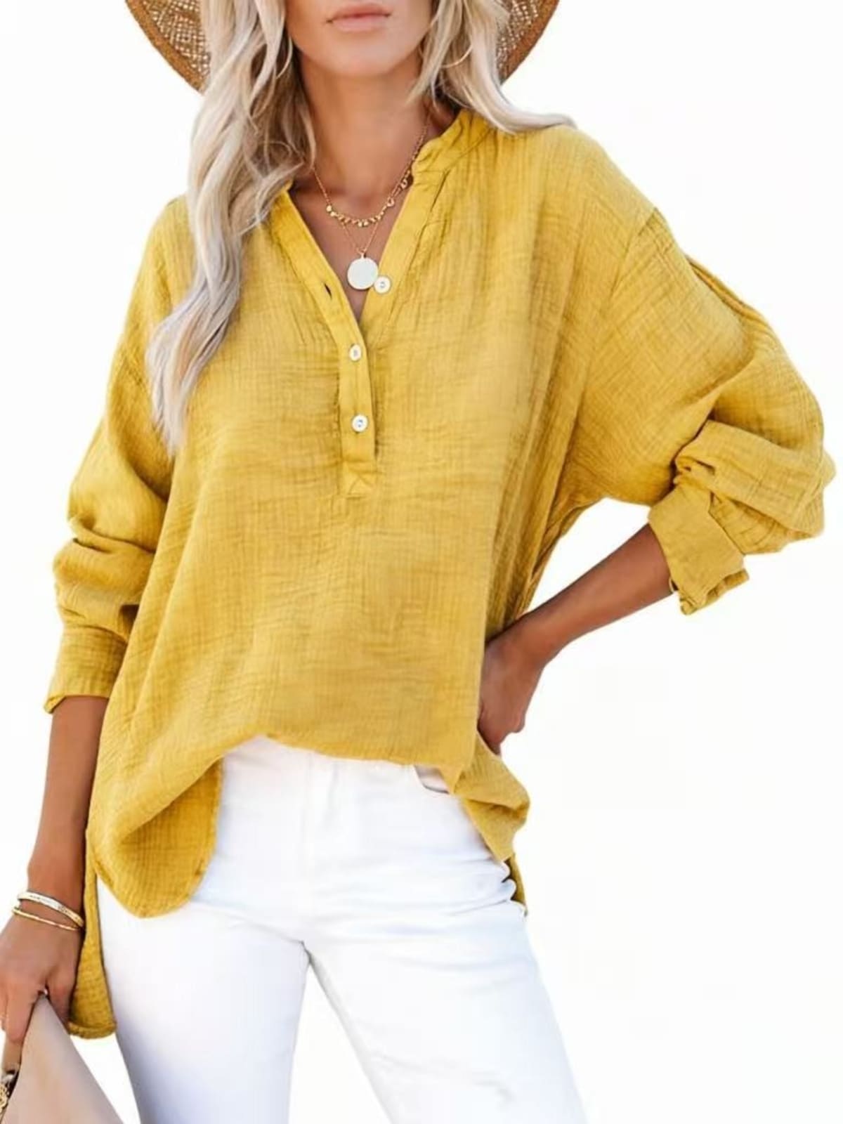 Annecy Ruched Button Top