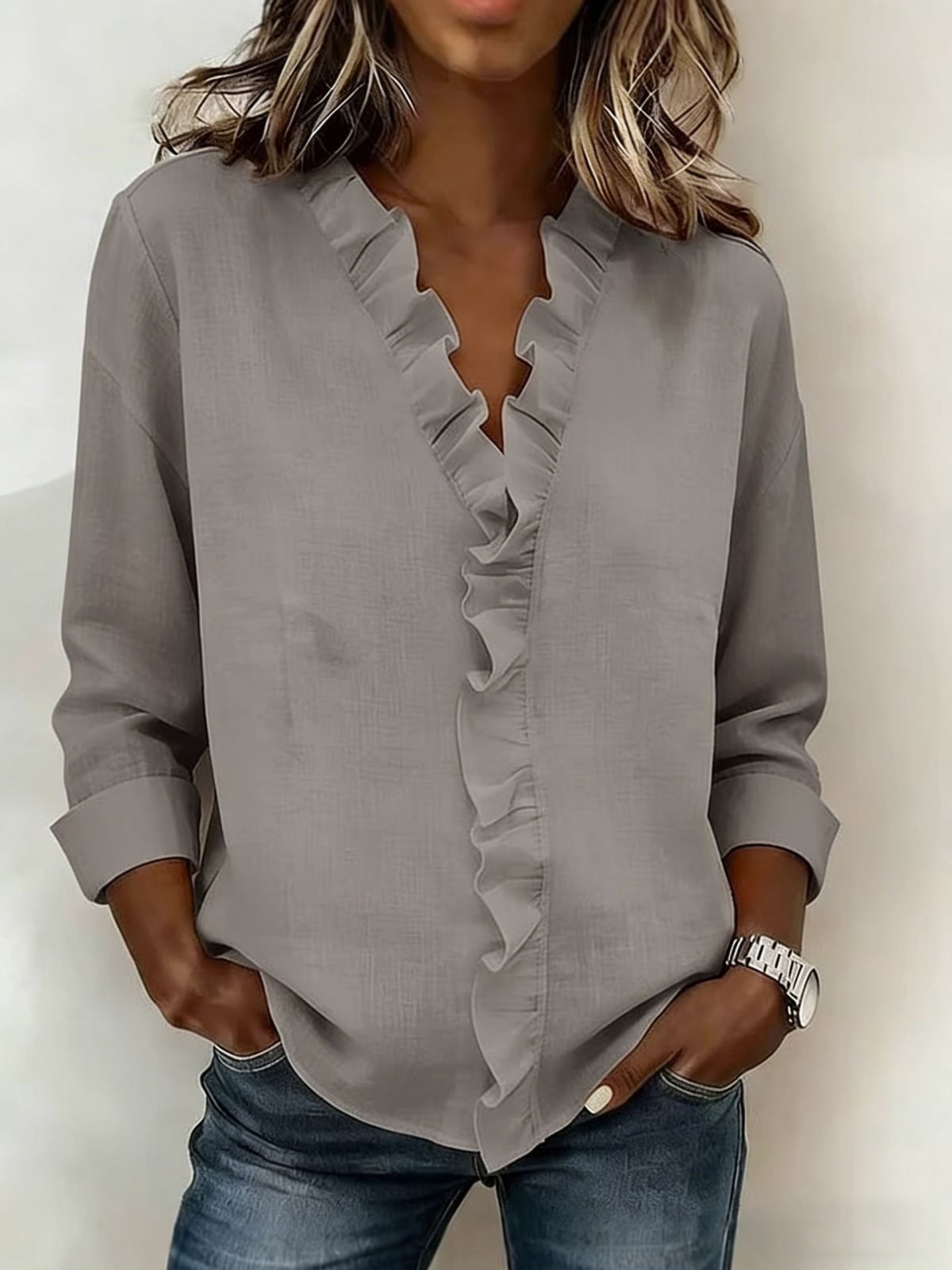 Montalcino Ruffled Long Sleeve Shirt