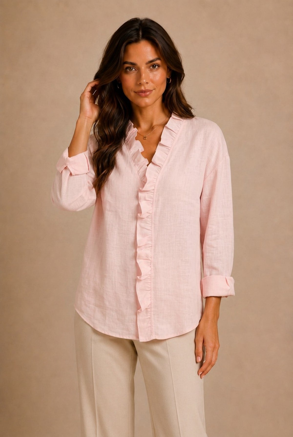 Montalcino Ruffled Long Sleeve Shirt