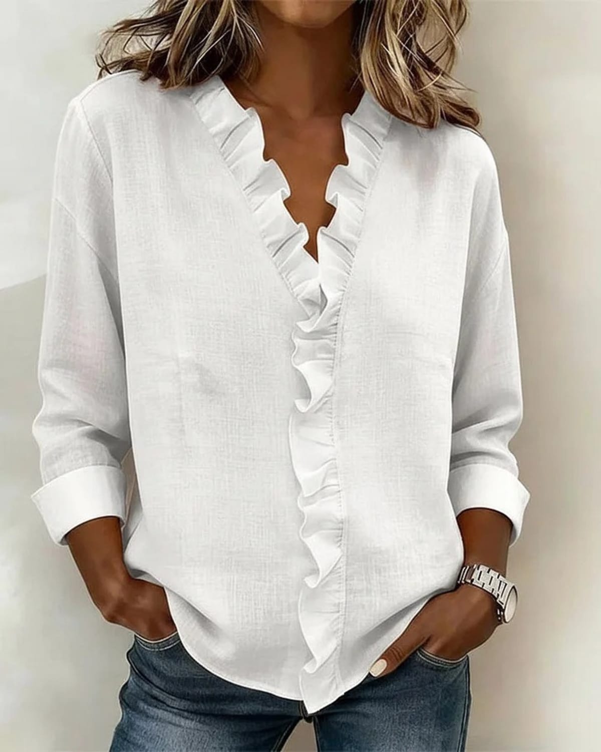 Montalcino Ruffled Long Sleeve Shirt