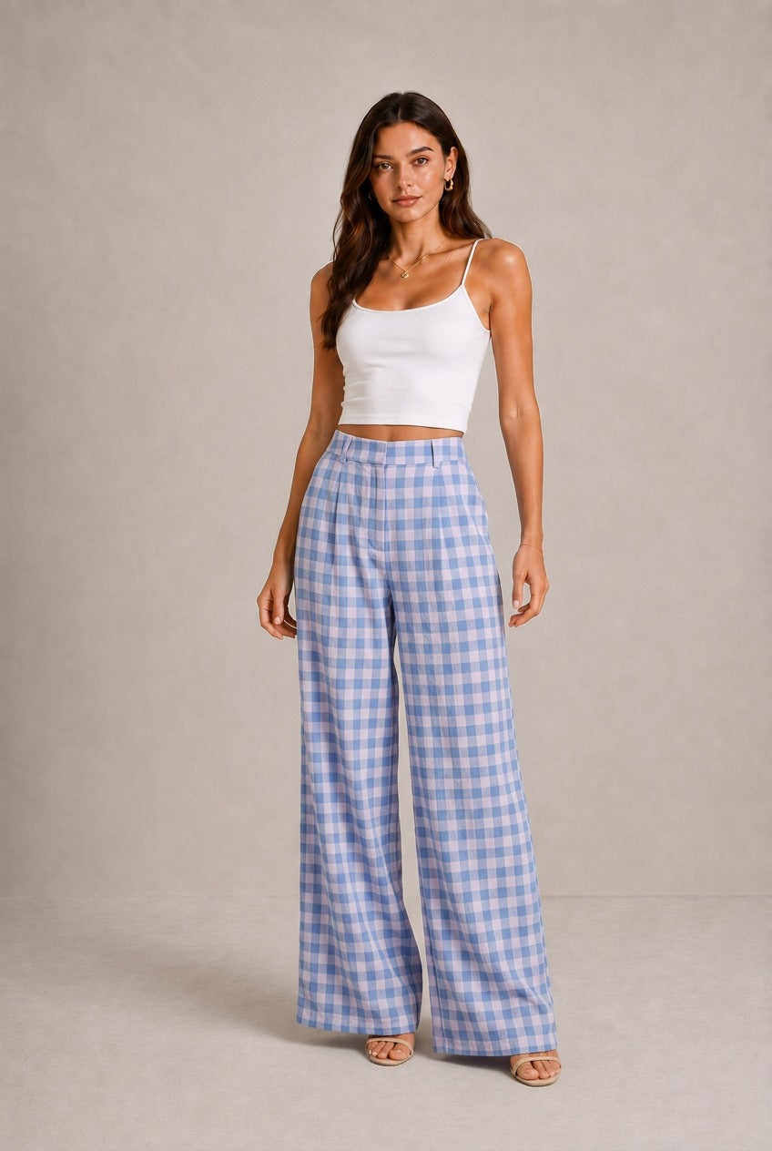 Colmar Gingham Wide-Leg Pants