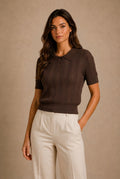 Barolo Openwork Knit Short Sleeve Polo Sweater