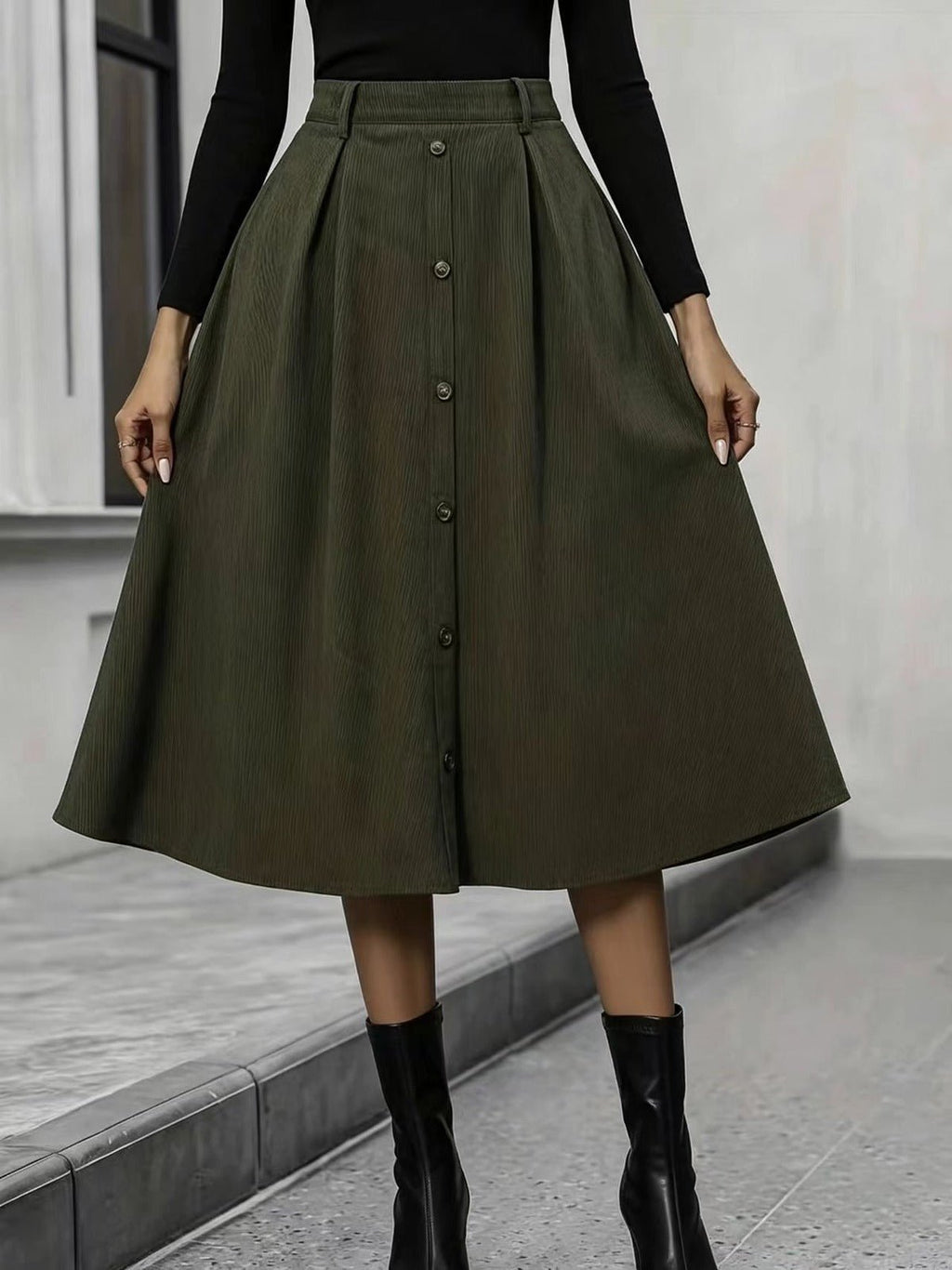 Asti Pleated A-Line Midi Skirt