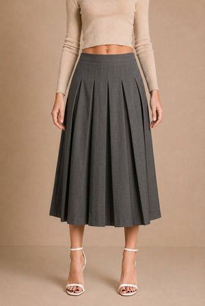 Volterra Pleated A-Line Midi Skirt