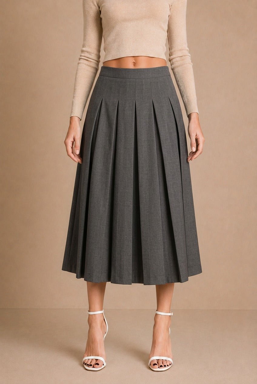Volterra Pleated A-Line Midi Skirt
