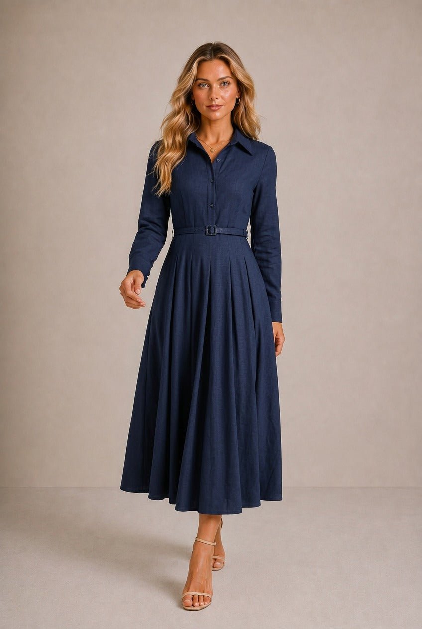 Siena Pleated Midi Shirt Dress