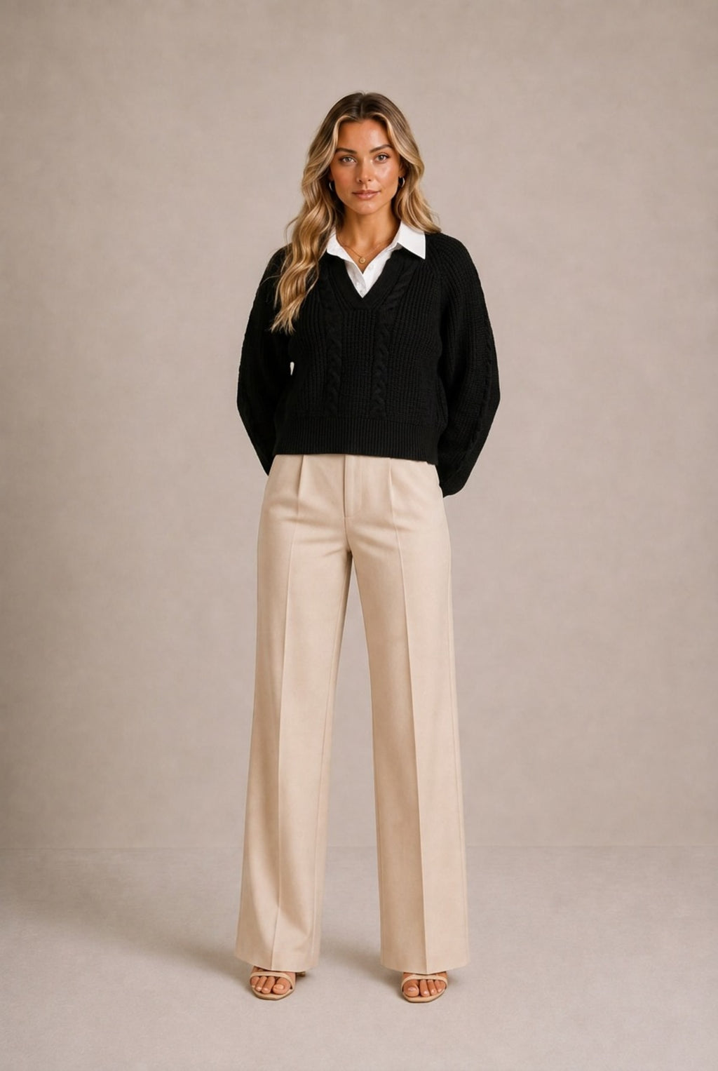 Chianti Puff-Sleeve Cable-Knit Sweater