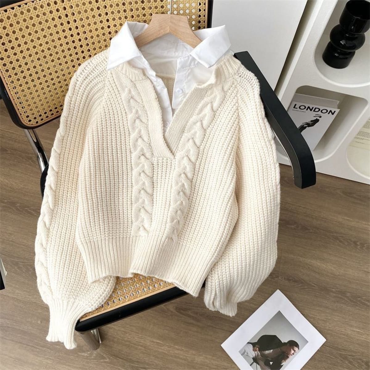 Chianti Puff-Sleeve Cable-Knit Sweater