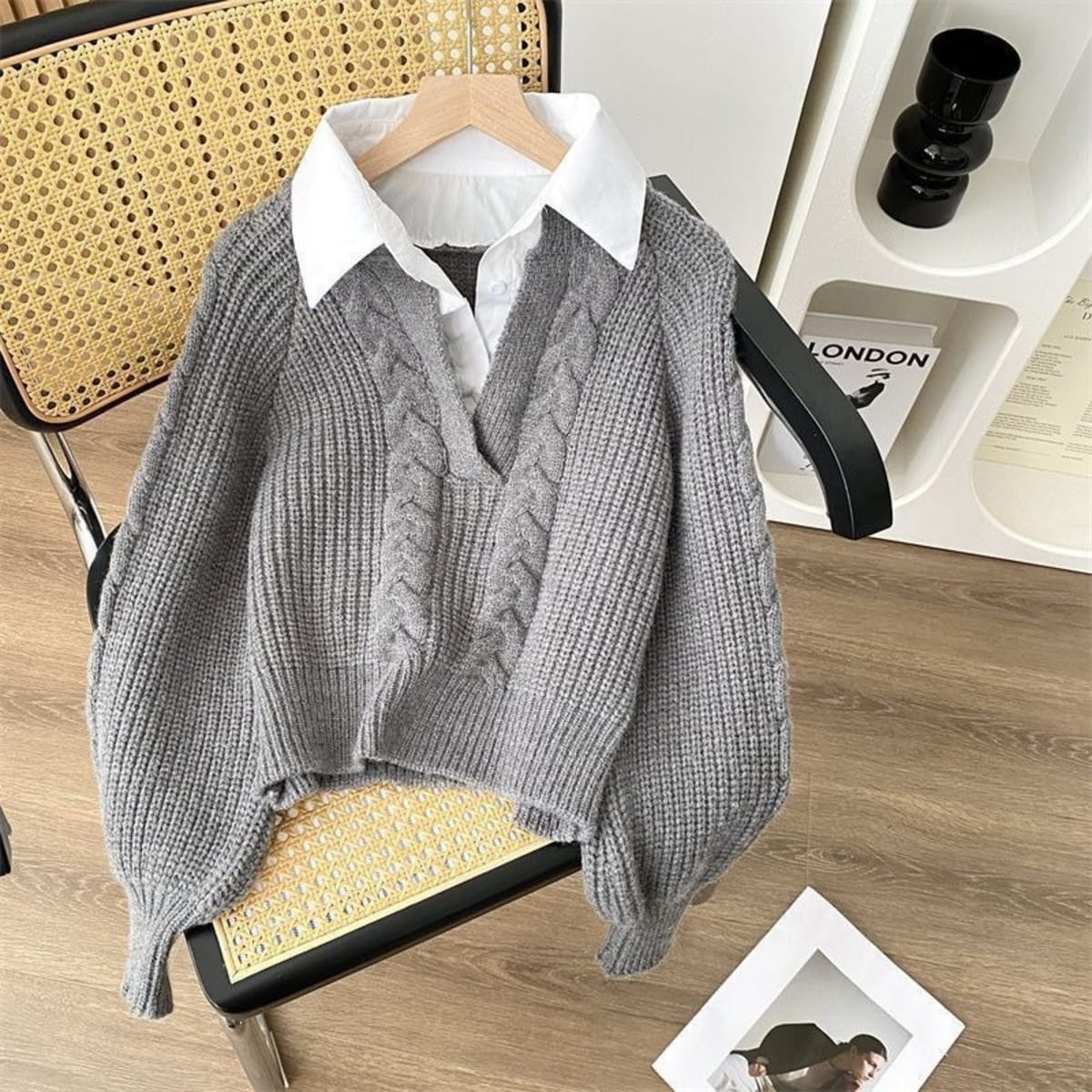 Chianti Puff-Sleeve Cable-Knit Sweater