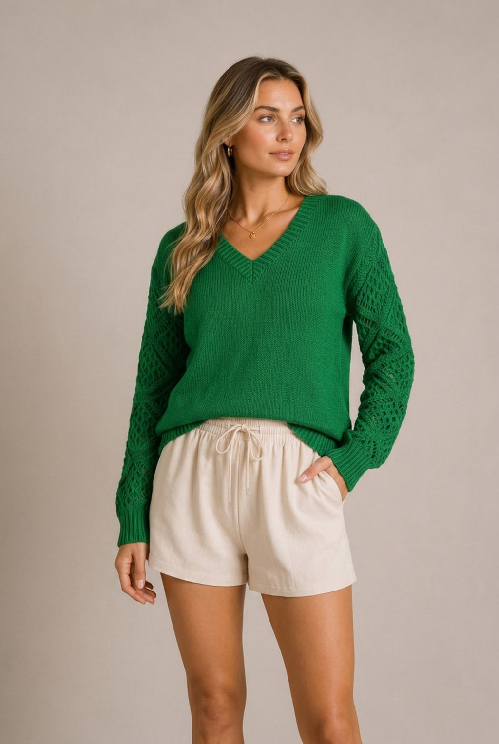Chianti Open-Knit Sleeve Sweater