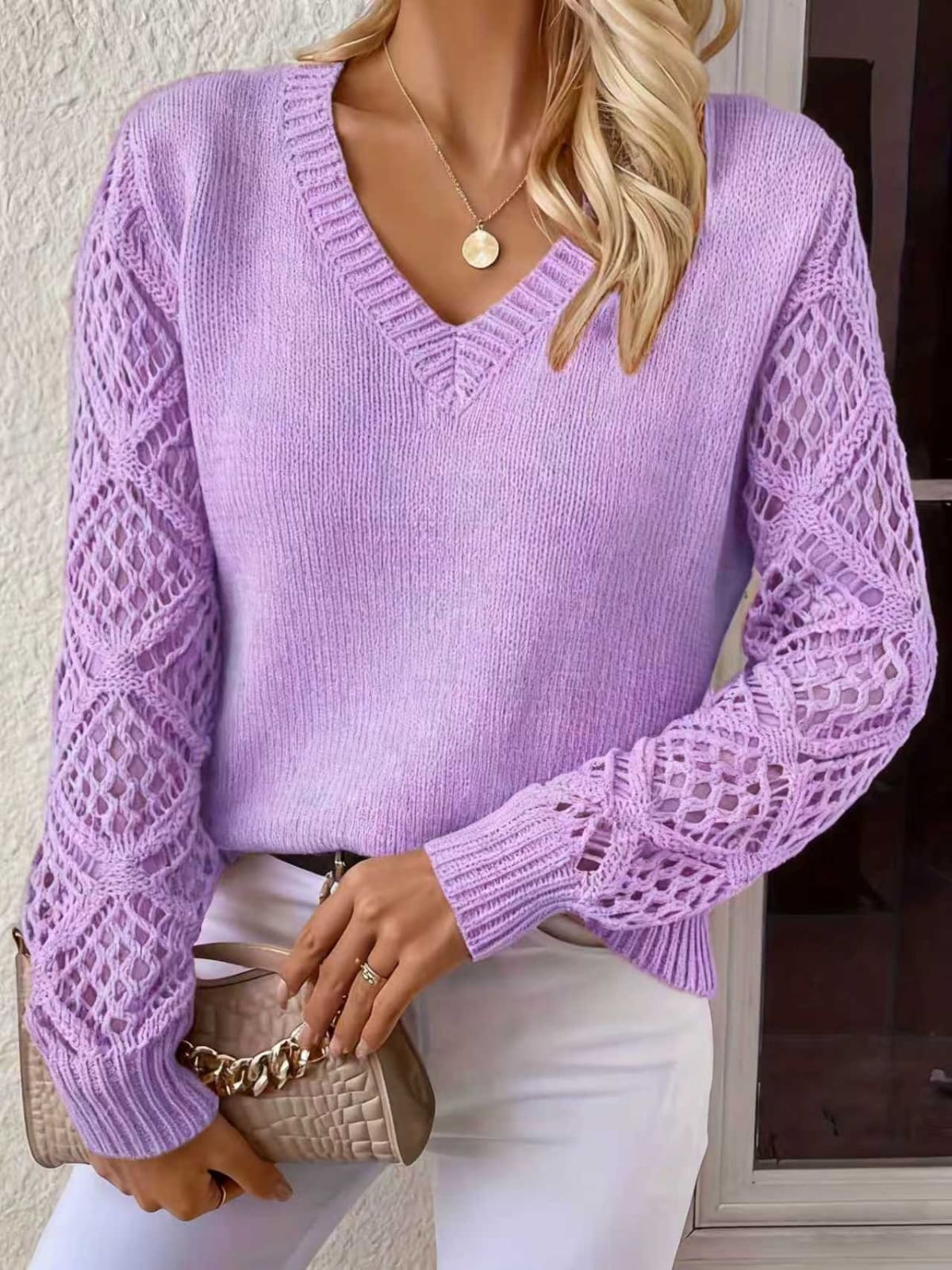Chianti Open-Knit Sleeve Sweater