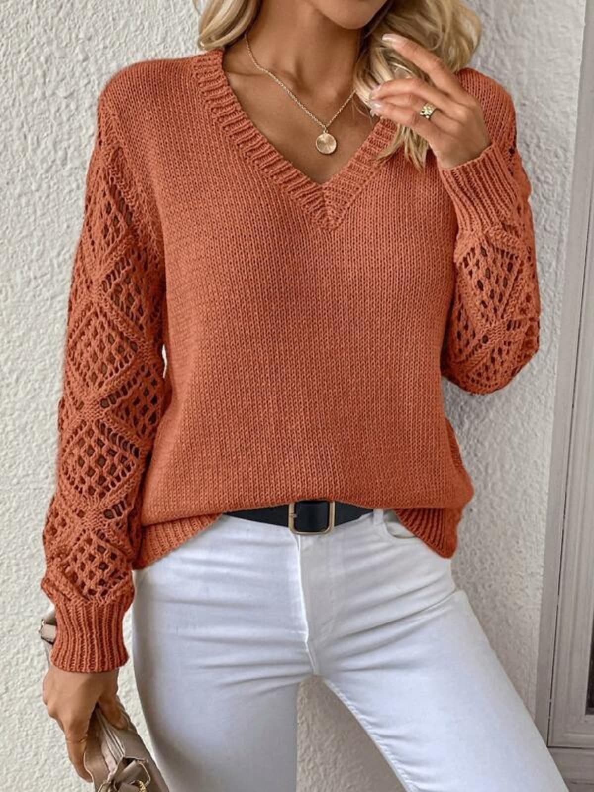 Chianti Open-Knit Sleeve Sweater