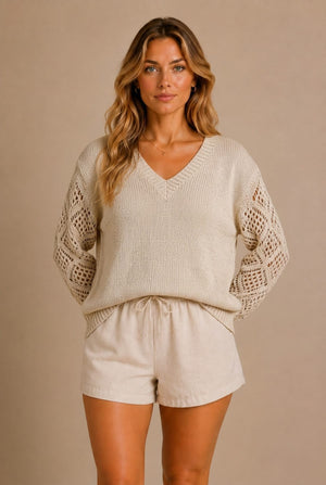 Chianti Open-Knit Sleeve Sweater