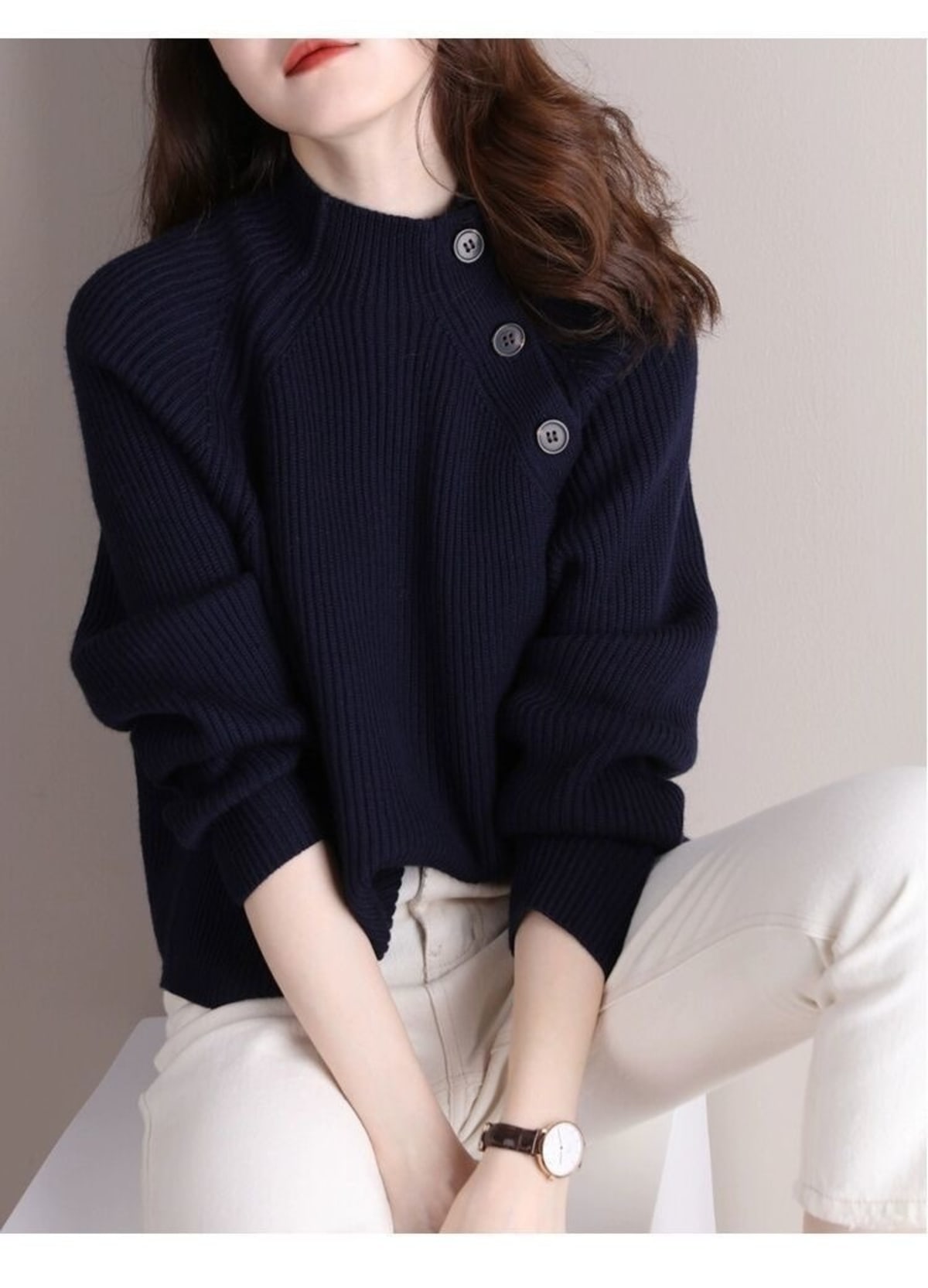 Asti Asymmetric Button Sweater