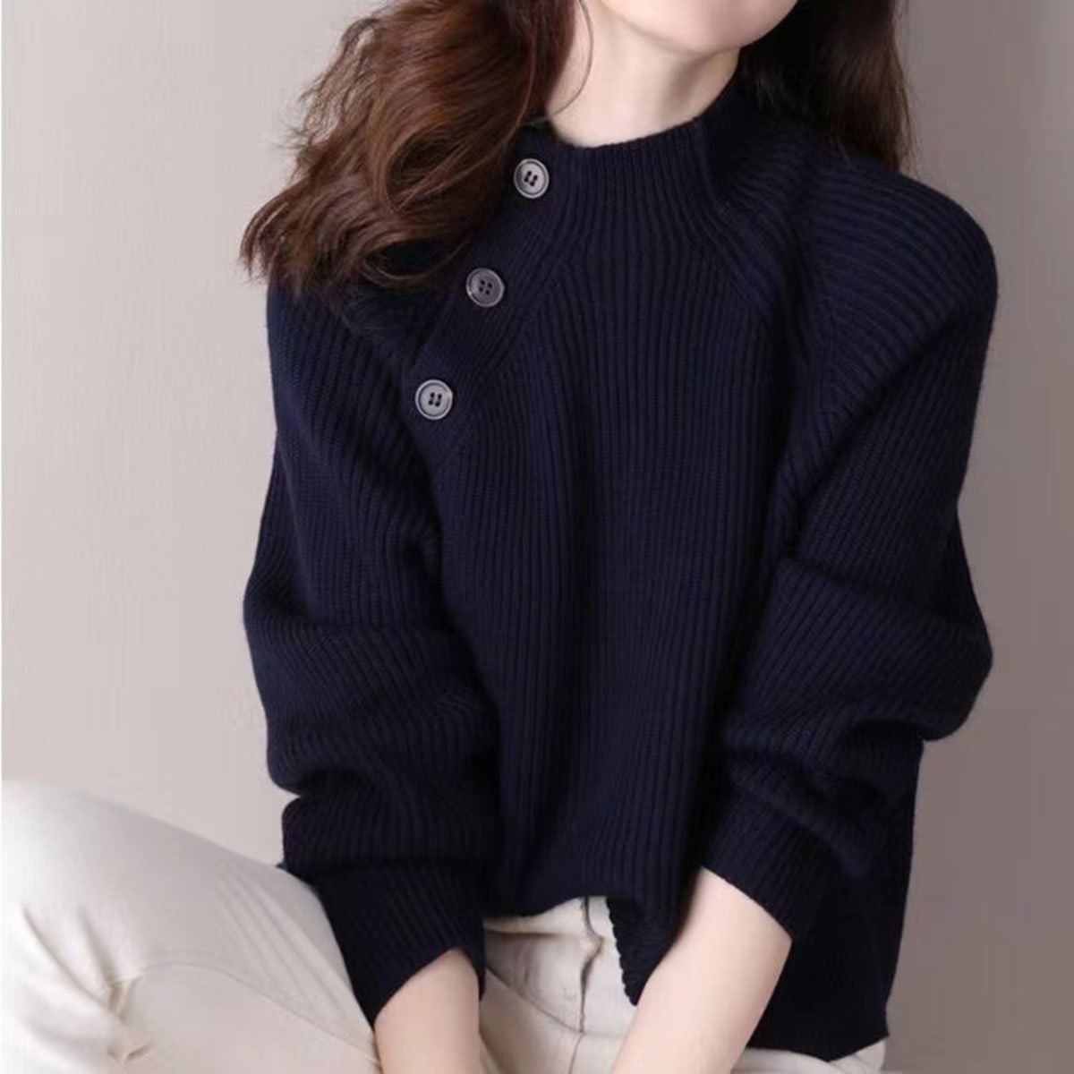 Asti Asymmetric Button Sweater