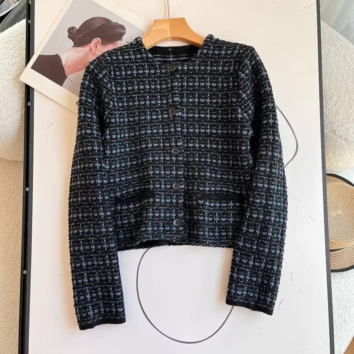 Arezzo Tweed Cropped Cardigan Sweater
